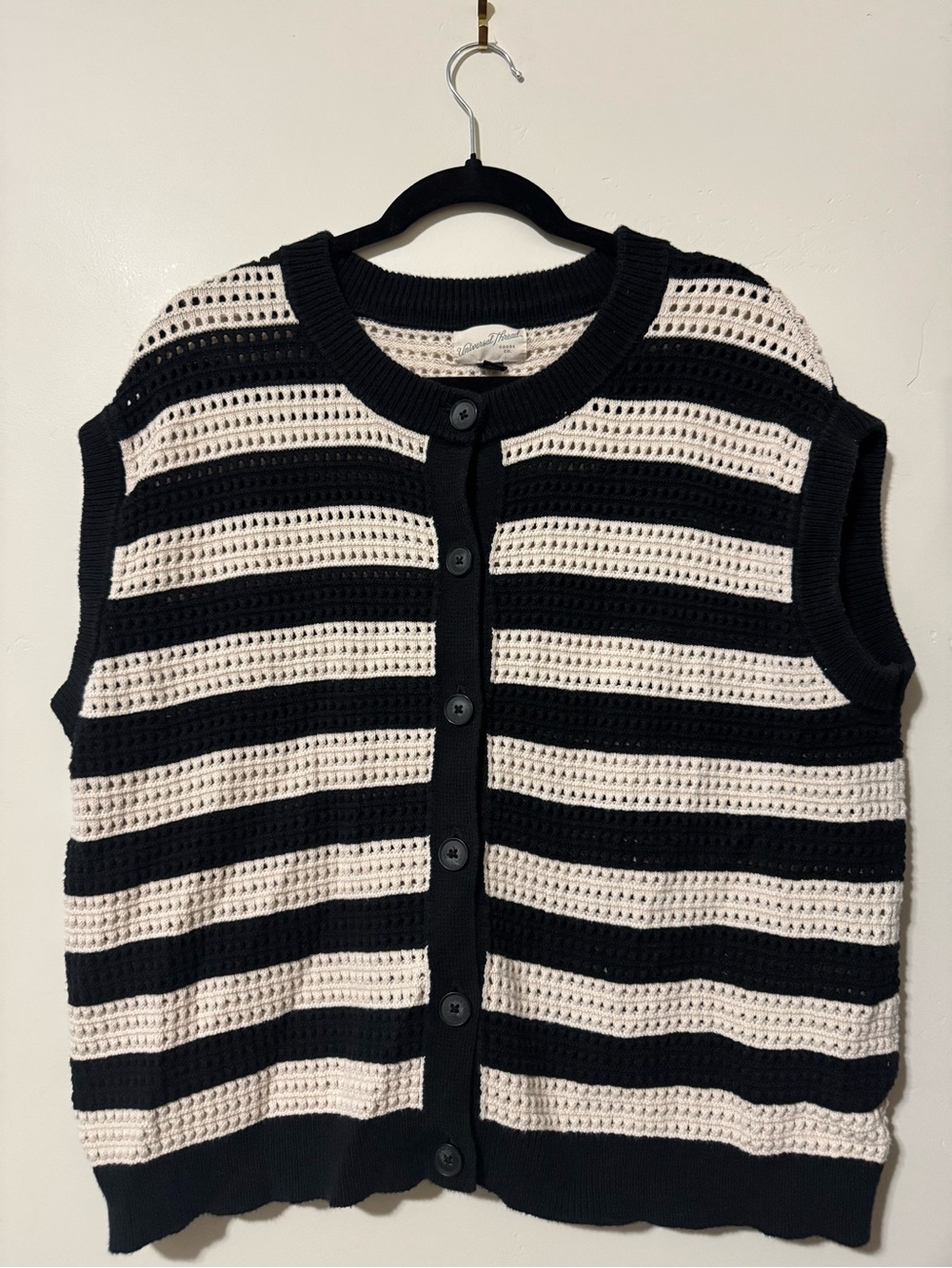 Universal Thread Black and White Striped Knit Button-Front Sweater Vest
